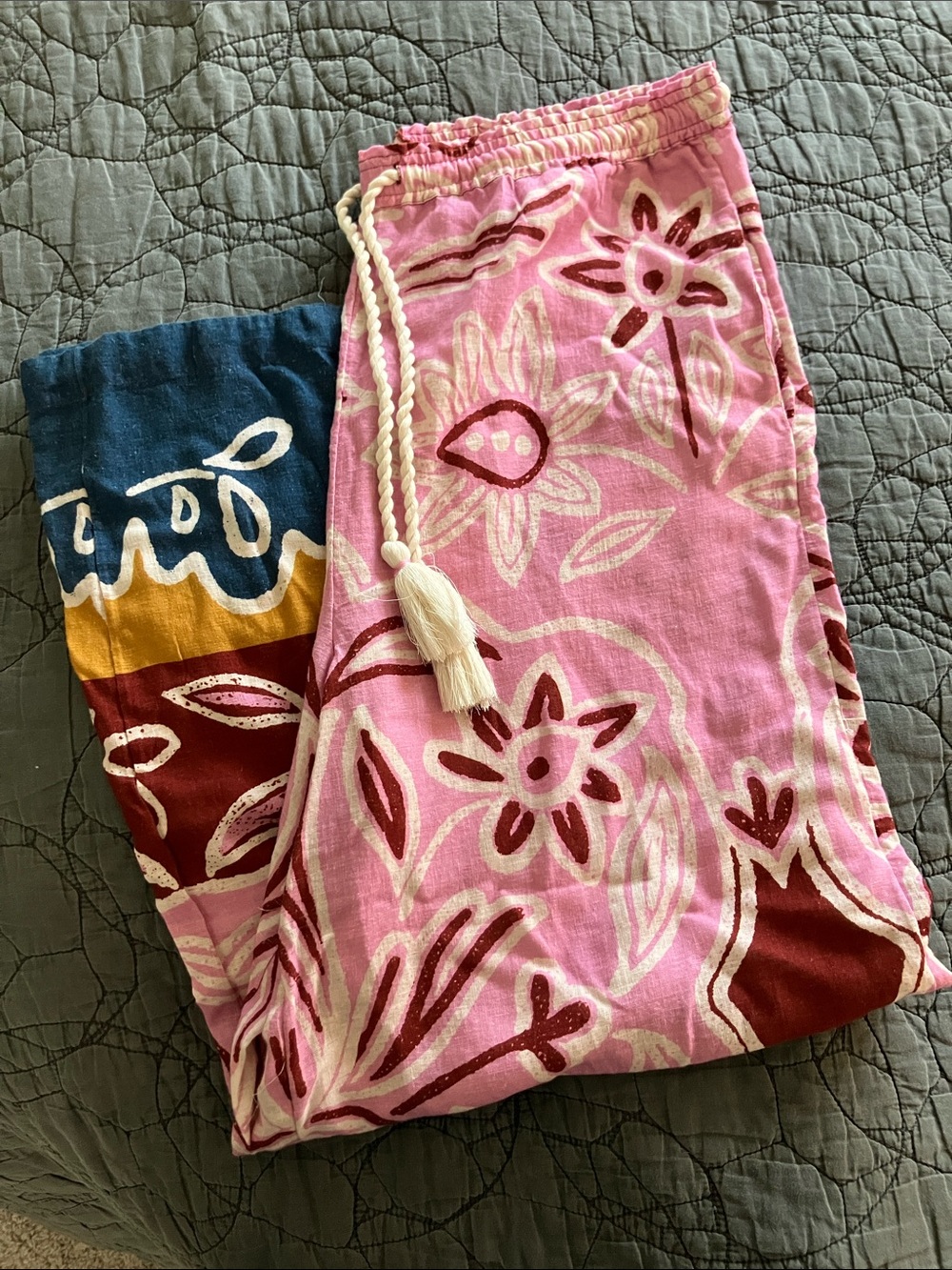 Anthropologie Pink Floral Linen Palazzo Pants by Celandine - Picture 10 of 10